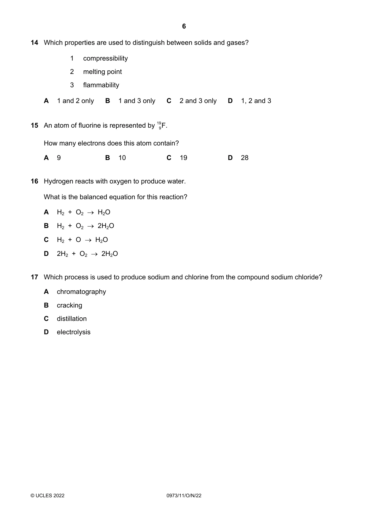 Cambridge IGCSE Sciences - Co-ordinated (9-1) 0973 2022 Oct/Nov Paper 1 · Variant 1 question paper, page 6 of 16