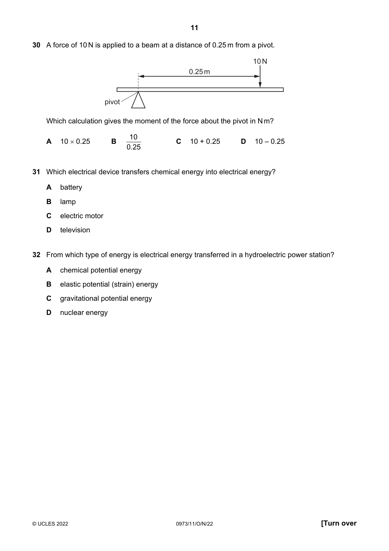 Cambridge IGCSE Sciences - Co-ordinated (9-1) 0973 2022 Oct/Nov Paper 1 · Variant 1 question paper, page 11 of 16