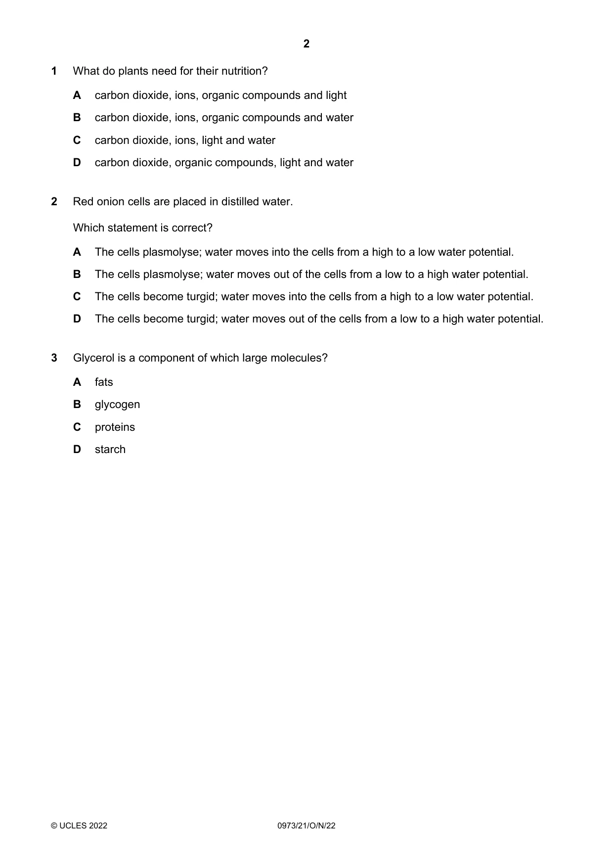 Cambridge IGCSE Sciences - Co-ordinated (9-1) 0973 2022 Oct/Nov Paper 2 · Variant 1 question paper, page 2 of 16