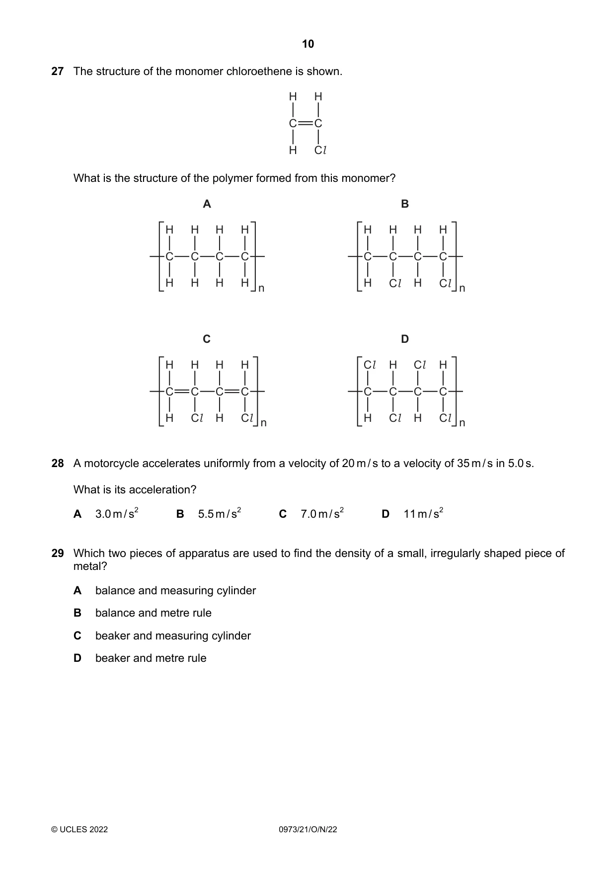 Cambridge IGCSE Sciences - Co-ordinated (9-1) 0973 2022 Oct/Nov Paper 2 · Variant 1 question paper, page 10 of 16
