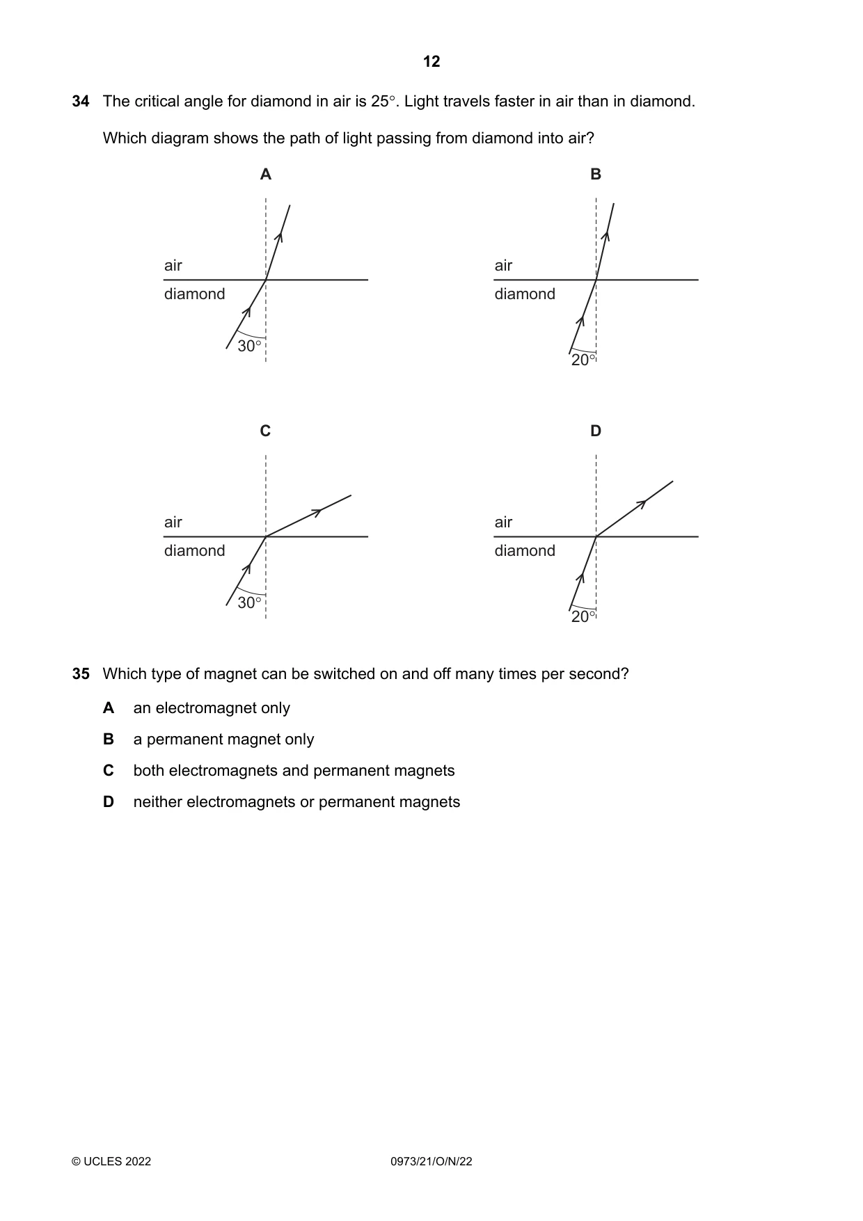Cambridge IGCSE Sciences - Co-ordinated (9-1) 0973 2022 Oct/Nov Paper 2 · Variant 1 question paper, page 12 of 16
