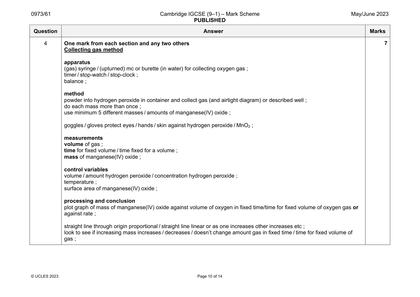 Mark scheme, page 10 of 14