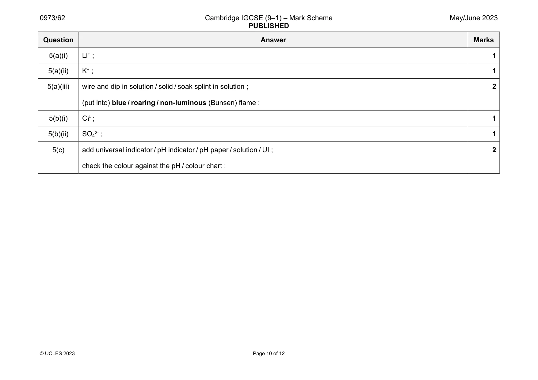 Mark scheme, page 10 of 12
