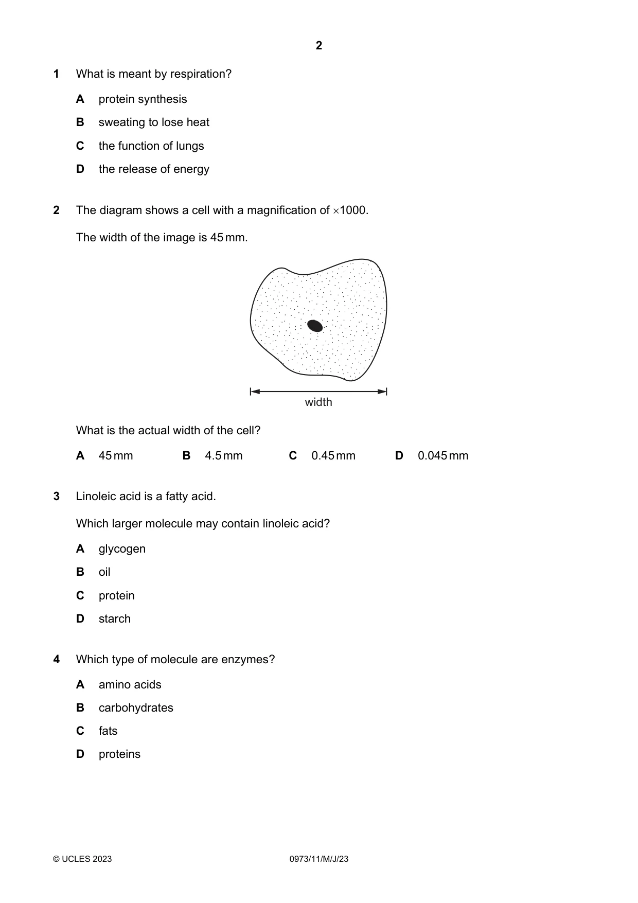 Cambridge IGCSE Sciences - Co-ordinated (9-1) 0973 2023 May/June Paper 1 · Variant 1 question paper, page 2 of 16