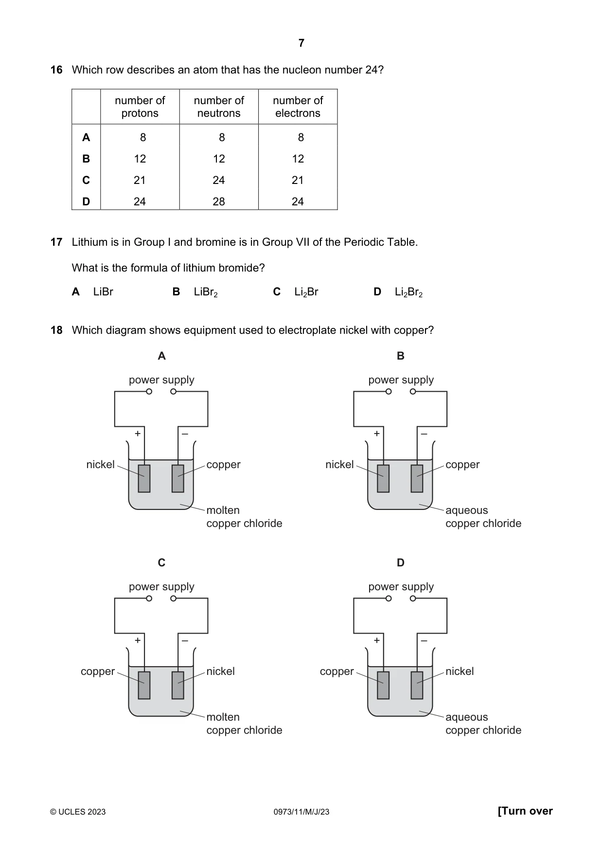 Cambridge IGCSE Sciences - Co-ordinated (9-1) 0973 2023 May/June Paper 1 · Variant 1 question paper, page 7 of 16