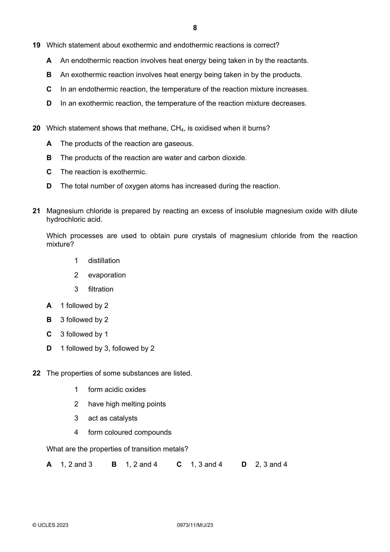 Cambridge IGCSE Sciences - Co-ordinated (9-1) 0973 2023 May/June Paper 1 · Variant 1 question paper, page 8 of 16