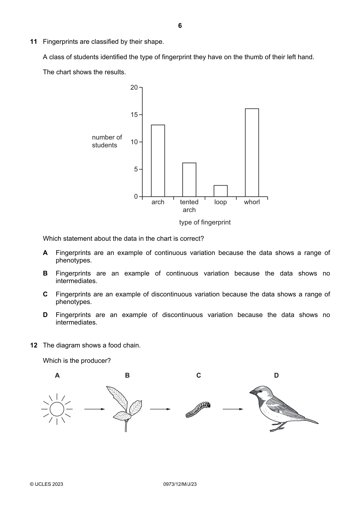 Cambridge IGCSE Sciences - Co-ordinated (9-1) 0973 2023 May/June Paper 1 · Variant 2 question paper, page 6 of 16