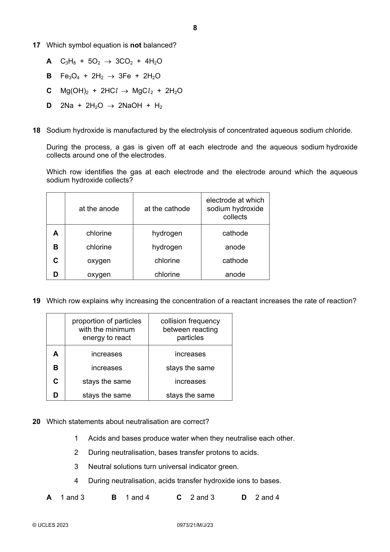 Cambridge IGCSE Sciences - Co-ordinated (9-1) 0973 2023 May/June Paper 2 · Variant 1 question paper, page 8 of 16