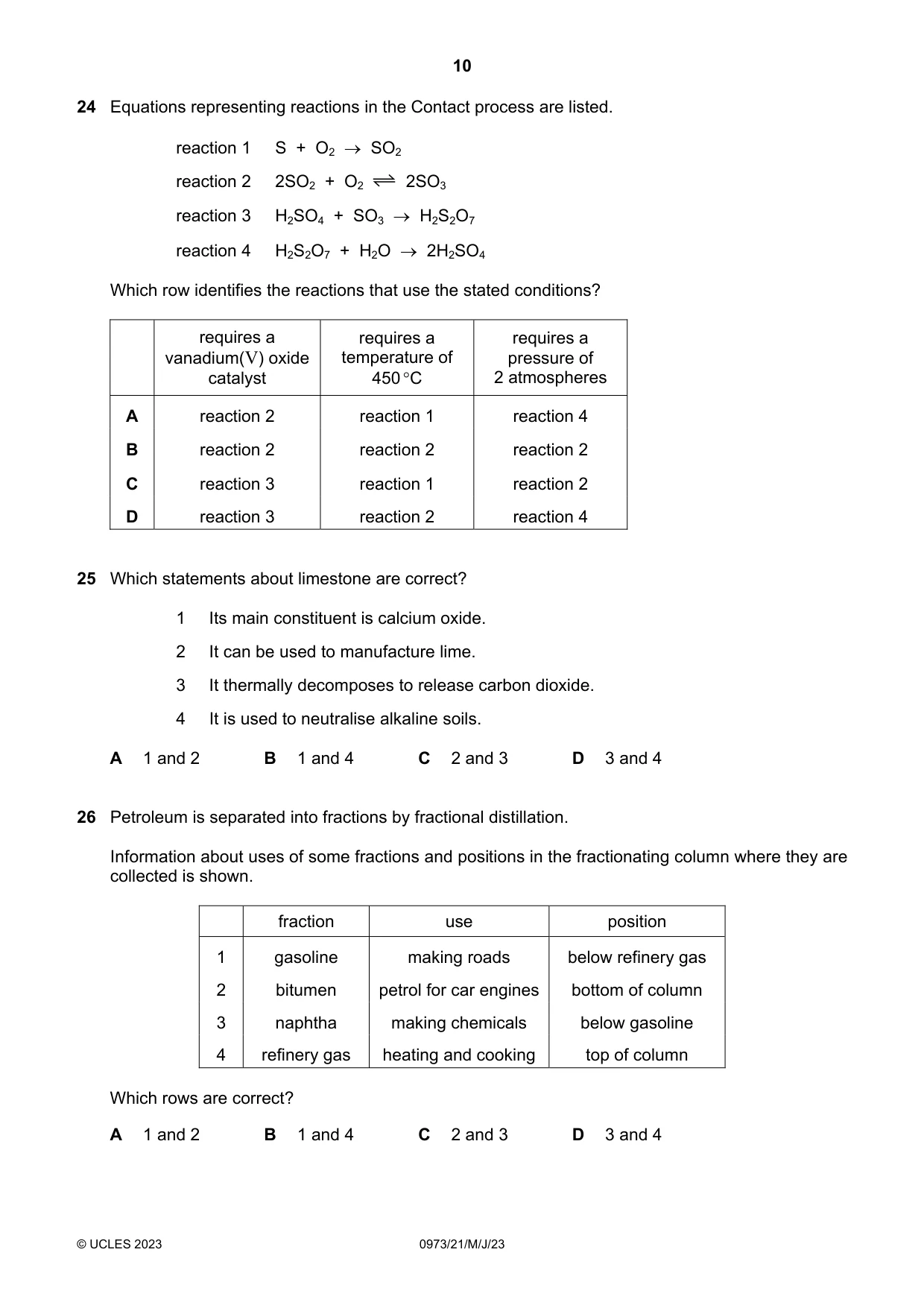 Cambridge IGCSE Sciences - Co-ordinated (9-1) 0973 2023 May/June Paper 2 · Variant 1 question paper, page 10 of 16
