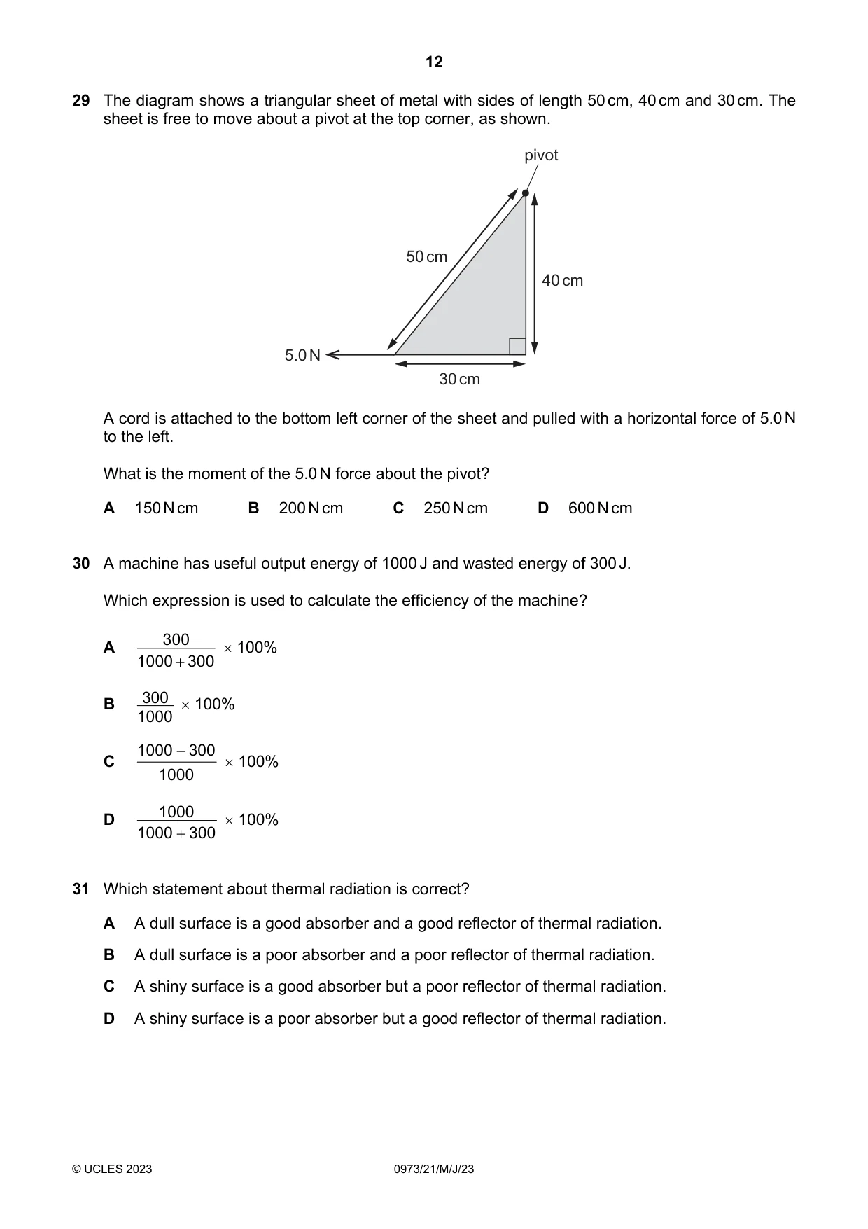 Cambridge IGCSE Sciences - Co-ordinated (9-1) 0973 2023 May/June Paper 2 · Variant 1 question paper, page 12 of 16