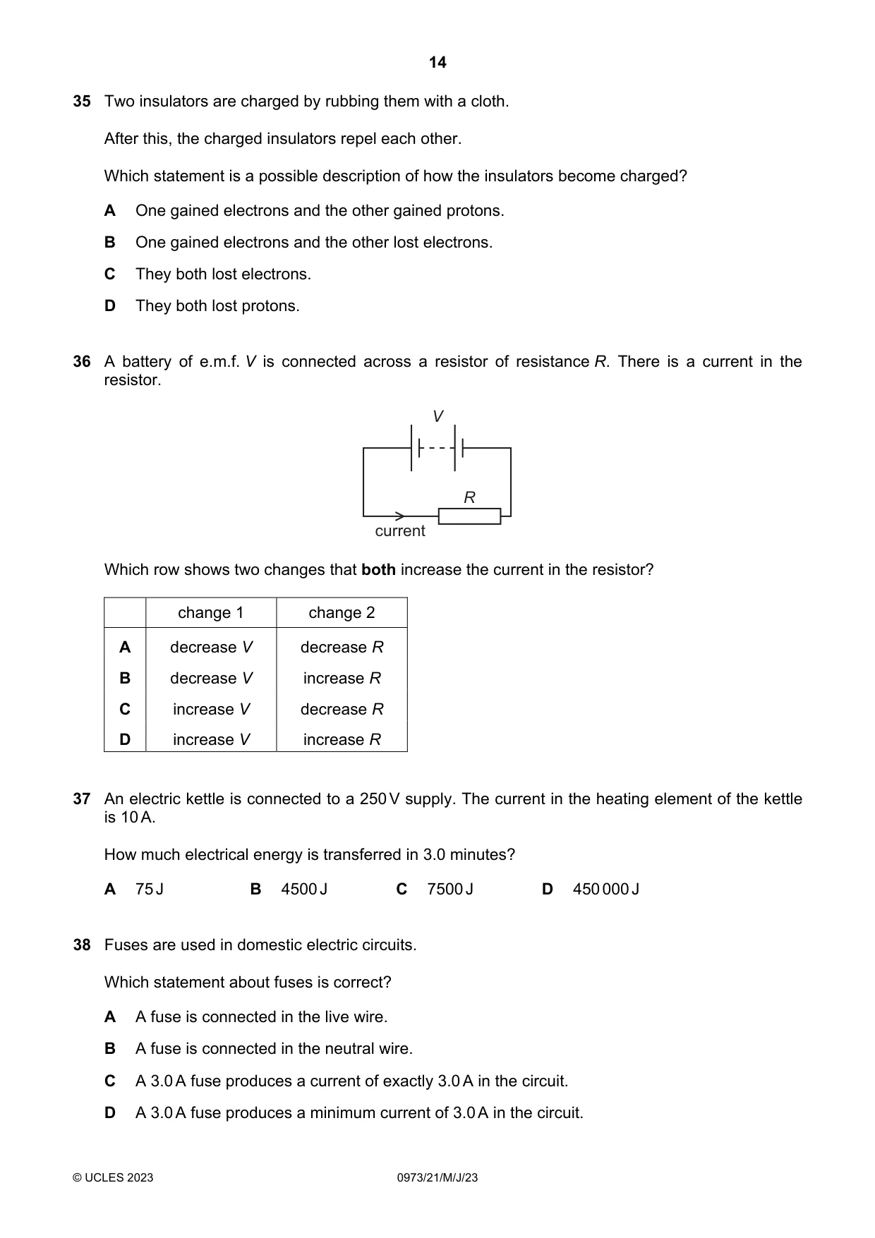 Cambridge IGCSE Sciences - Co-ordinated (9-1) 0973 2023 May/June Paper 2 · Variant 1 question paper, page 14 of 16