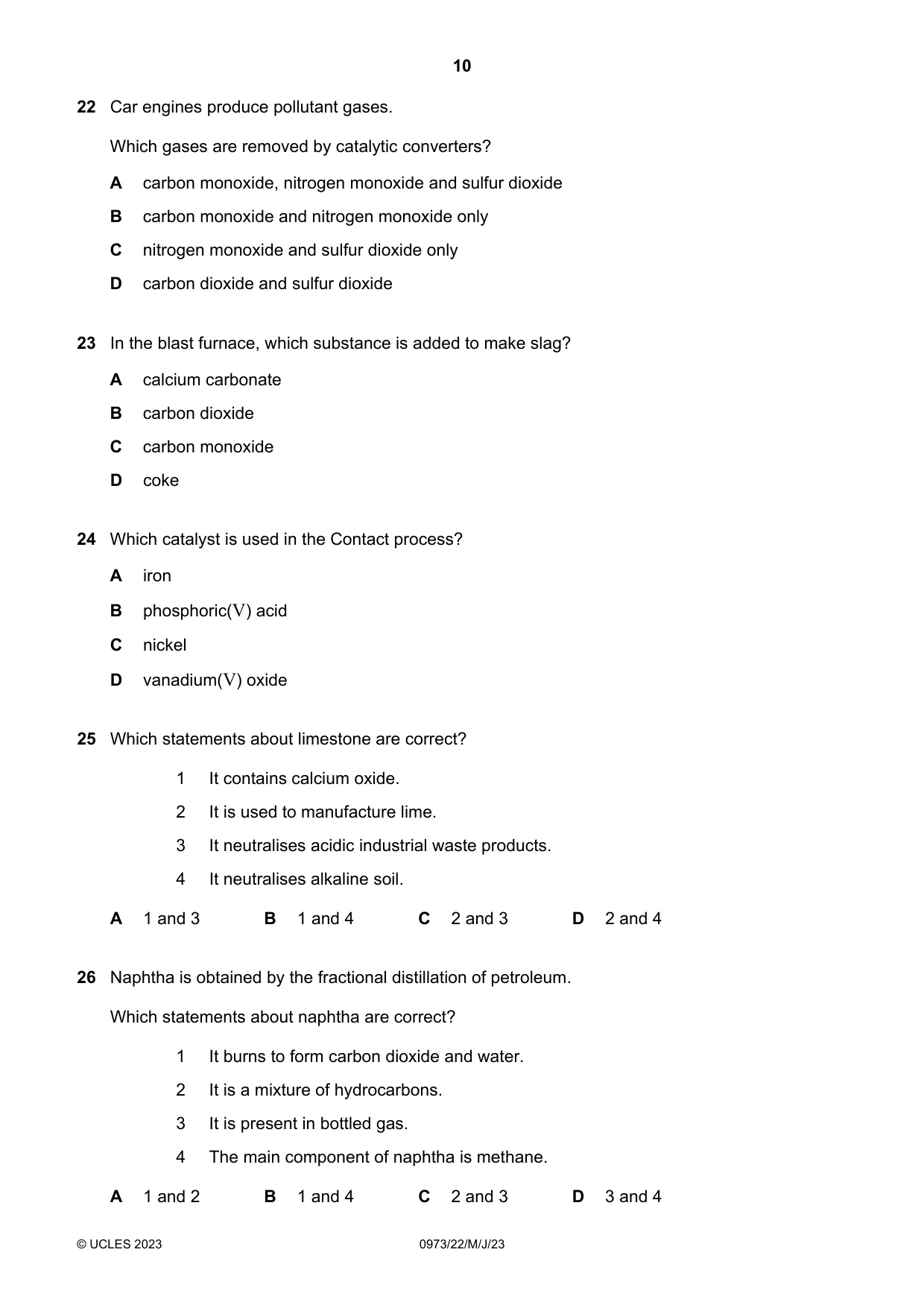 Cambridge IGCSE Sciences - Co-ordinated (9-1) 0973 2023 May/June Paper 2 · Variant 2 question paper, page 10 of 16