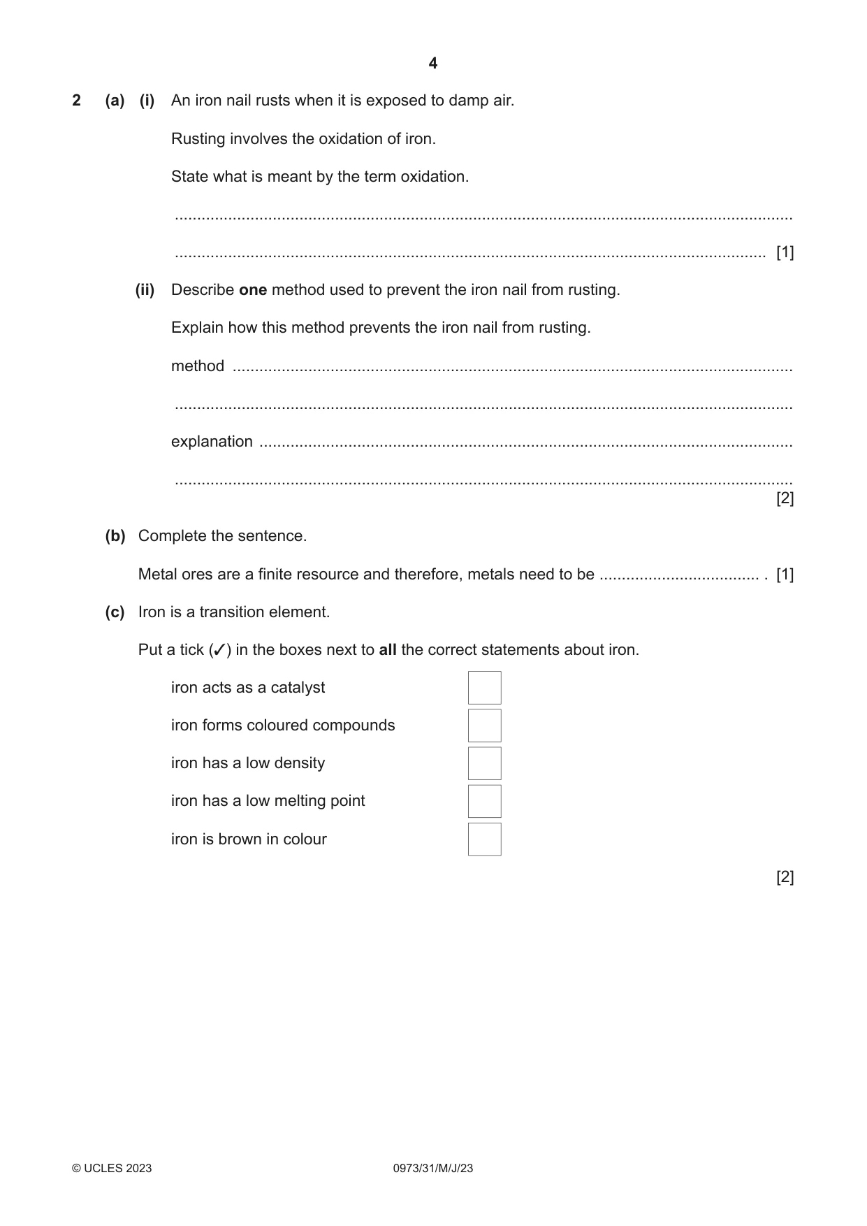 Cambridge IGCSE Sciences - Co-ordinated (9-1) 0973 2023 May/June Paper 3 · Variant 1 question paper, page 4 of 32