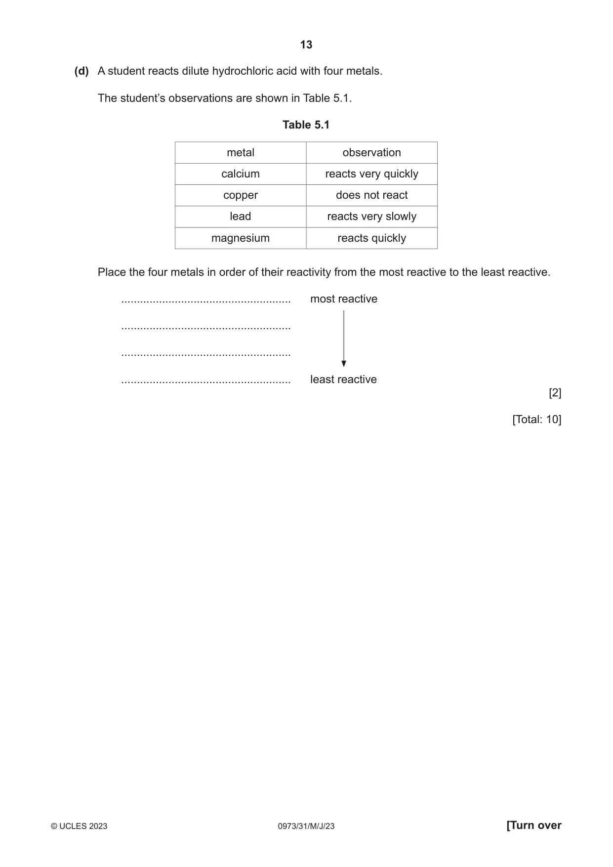 Cambridge IGCSE Sciences - Co-ordinated (9-1) 0973 2023 May/June Paper 3 · Variant 1 question paper, page 13 of 32