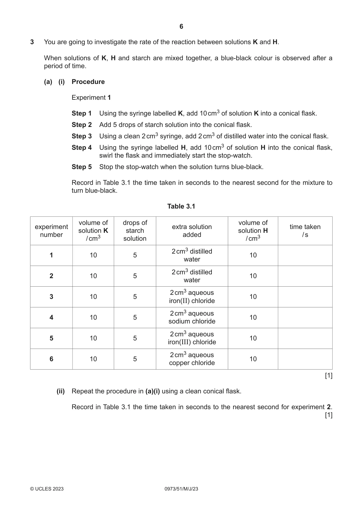 Cambridge IGCSE Sciences - Co-ordinated (9-1) 0973 2023 May/June Paper 5 · Variant 1 question paper, page 6 of 16
