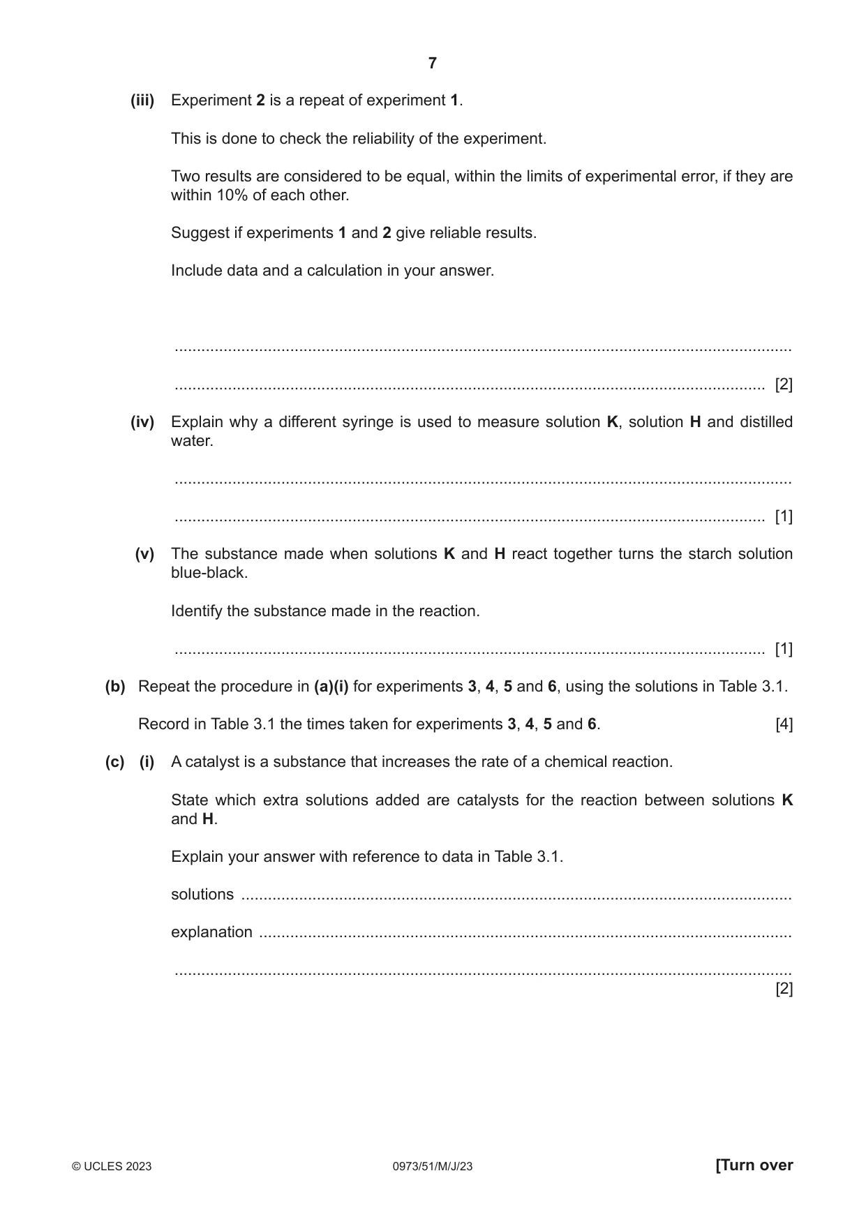 Cambridge IGCSE Sciences - Co-ordinated (9-1) 0973 2023 May/June Paper 5 · Variant 1 question paper, page 7 of 16