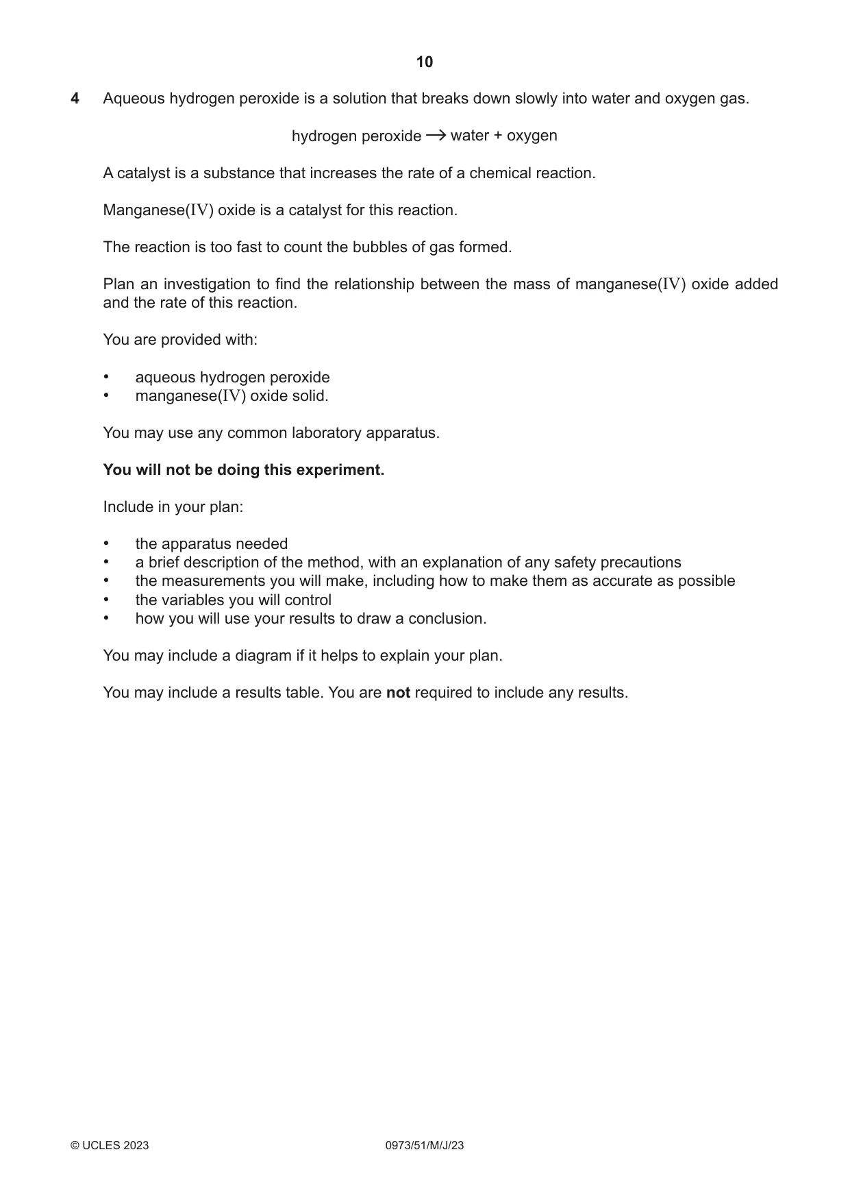 Cambridge IGCSE Sciences - Co-ordinated (9-1) 0973 2023 May/June Paper 5 · Variant 1 question paper, page 10 of 16