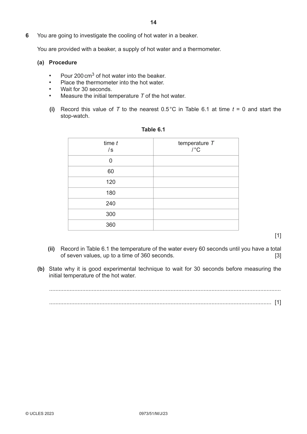 Cambridge IGCSE Sciences - Co-ordinated (9-1) 0973 2023 May/June Paper 5 · Variant 1 question paper, page 14 of 16