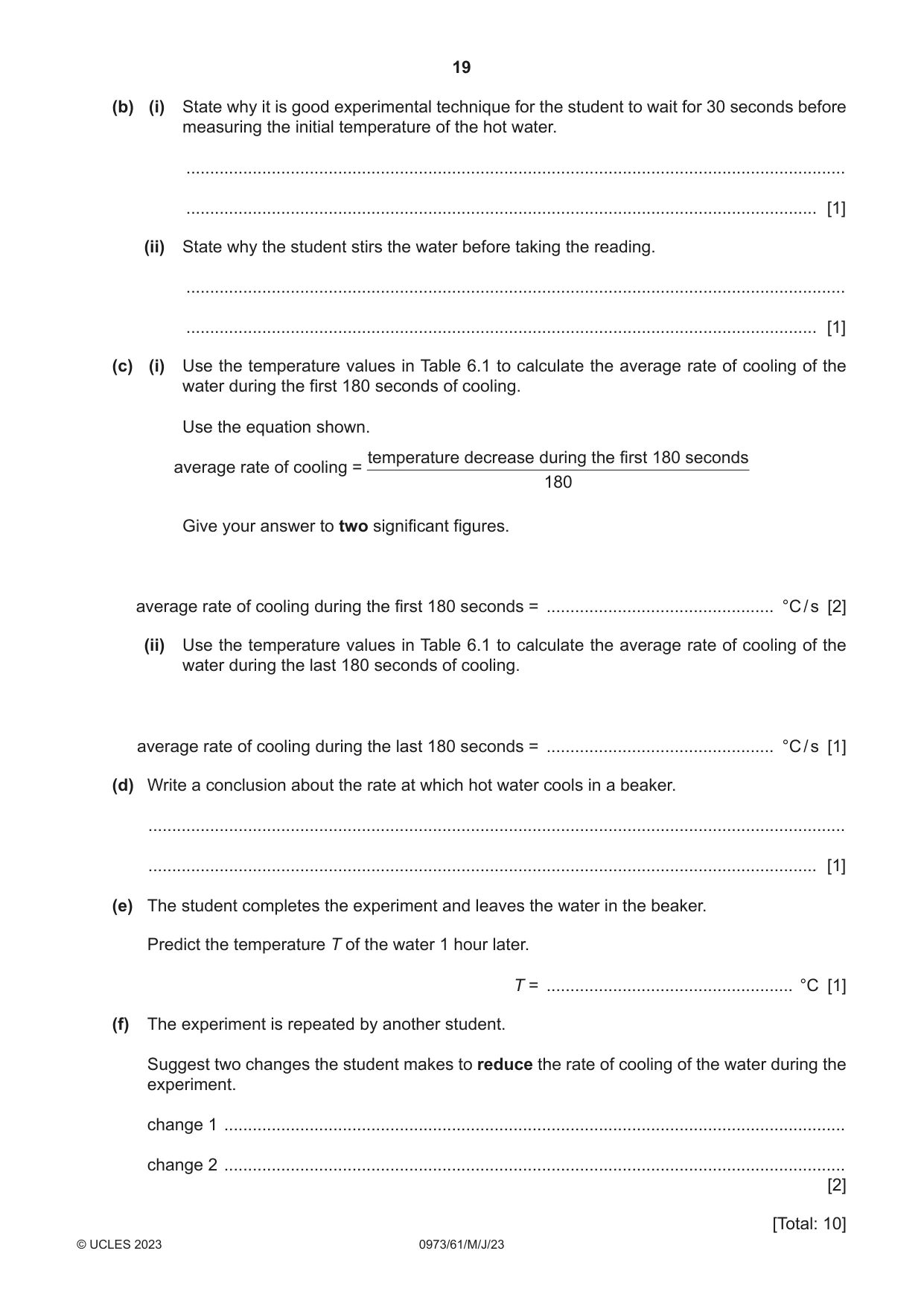 Cambridge IGCSE Sciences - Co-ordinated (9-1) 0973 2023 May/June Paper 6 · Variant 1 question paper, page 19 of 20