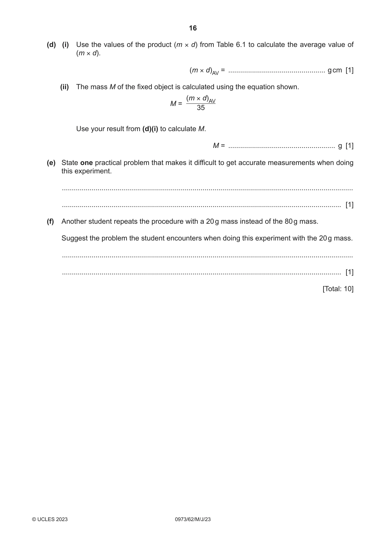 Cambridge IGCSE Sciences - Co-ordinated (9-1) 0973 2023 May/June Paper 6 · Variant 2 question paper, page 16 of 24