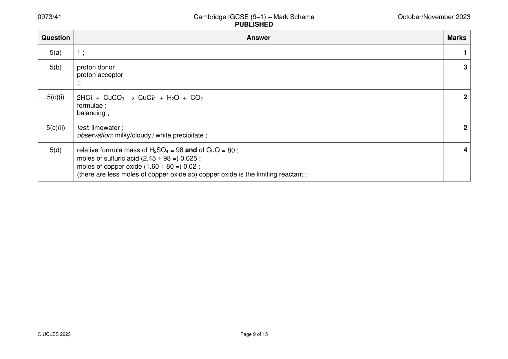 Mark scheme, page 9 of 15