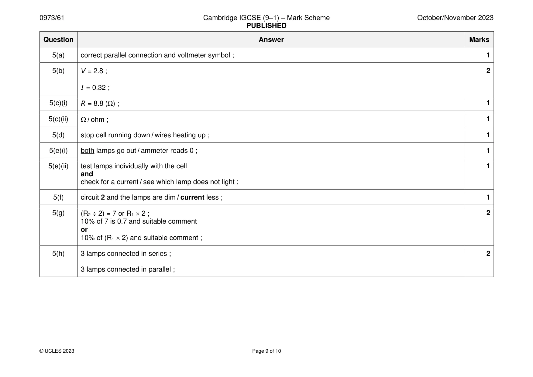 Mark scheme, page 9 of 10