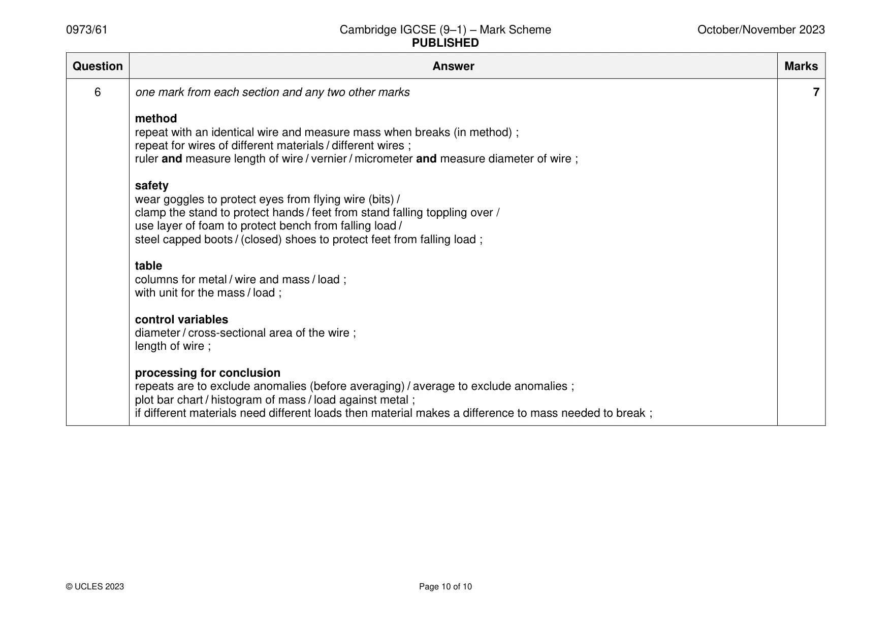 Mark scheme, page 10 of 10