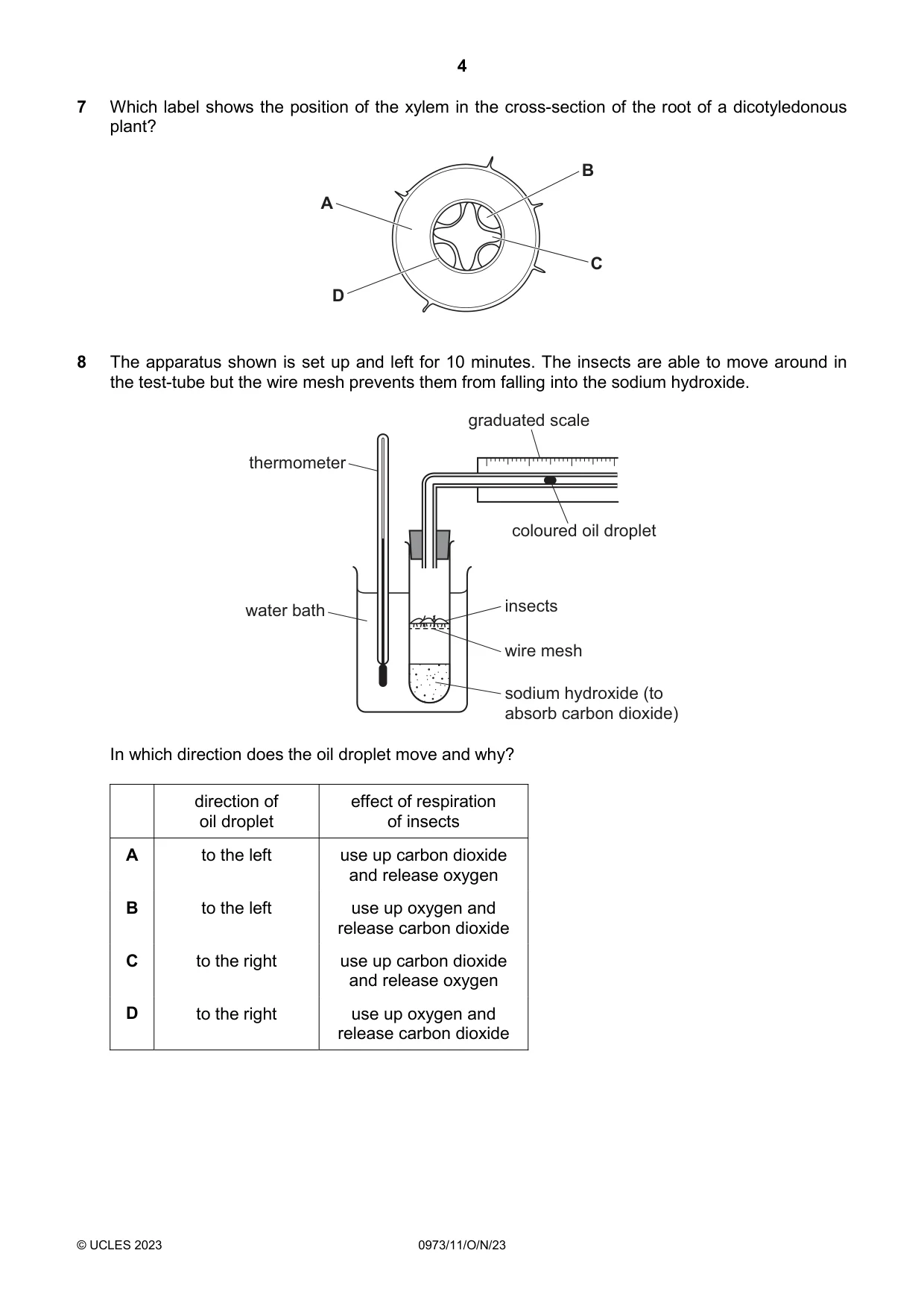 Cambridge IGCSE Sciences - Co-ordinated (9-1) 0973 2023 Oct/Nov Paper 1 · Variant 1 question paper, page 4 of 16