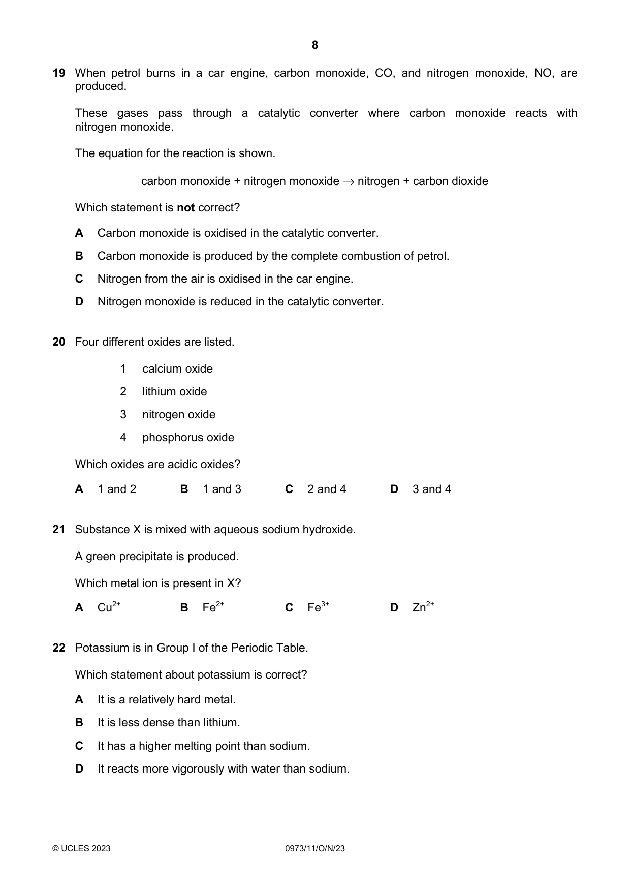 Cambridge IGCSE Sciences - Co-ordinated (9-1) 0973 2023 Oct/Nov Paper 1 · Variant 1 question paper, page 8 of 16