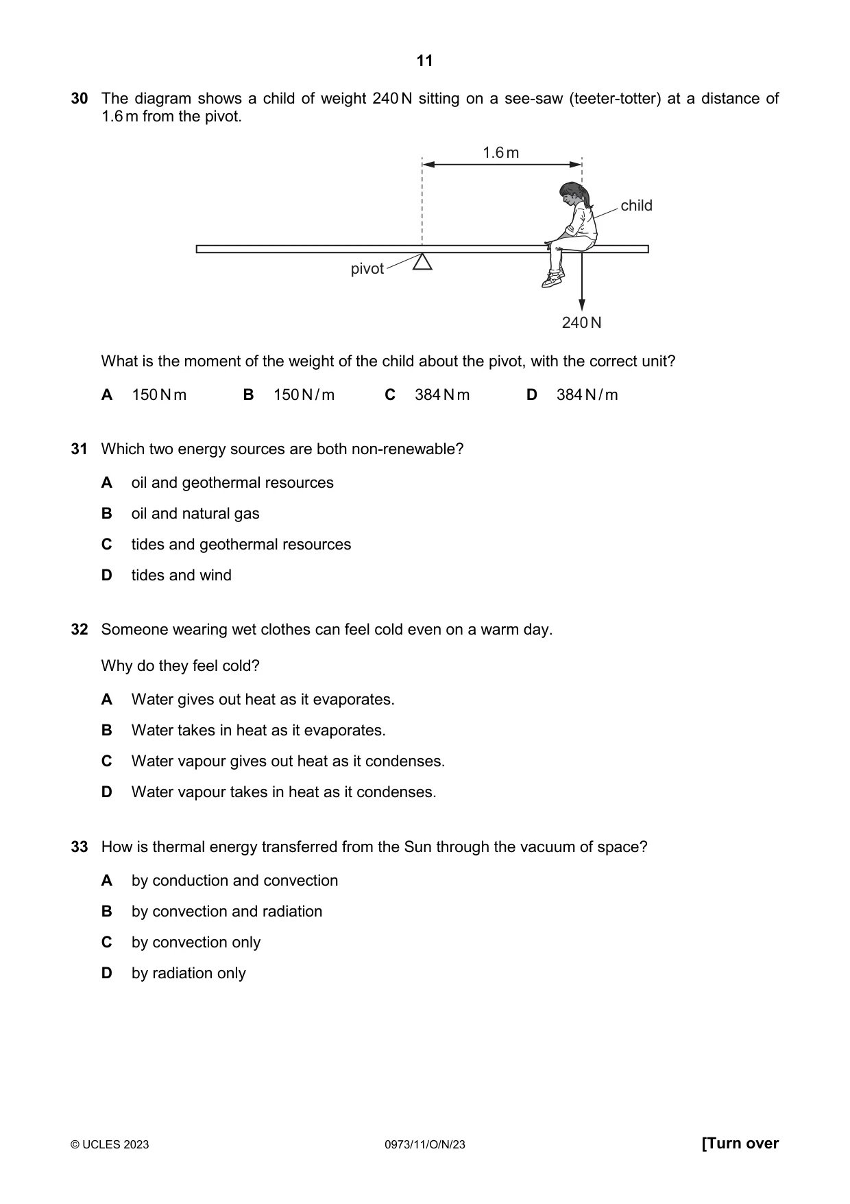 Cambridge IGCSE Sciences - Co-ordinated (9-1) 0973 2023 Oct/Nov Paper 1 · Variant 1 question paper, page 11 of 16