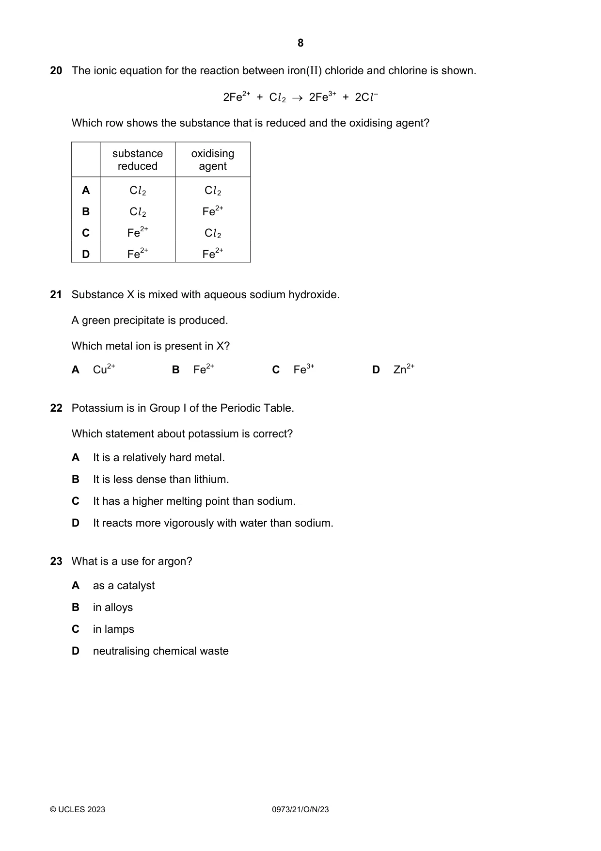 Cambridge IGCSE Sciences - Co-ordinated (9-1) 0973 2023 Oct/Nov Paper 2 · Variant 1 question paper, page 8 of 16