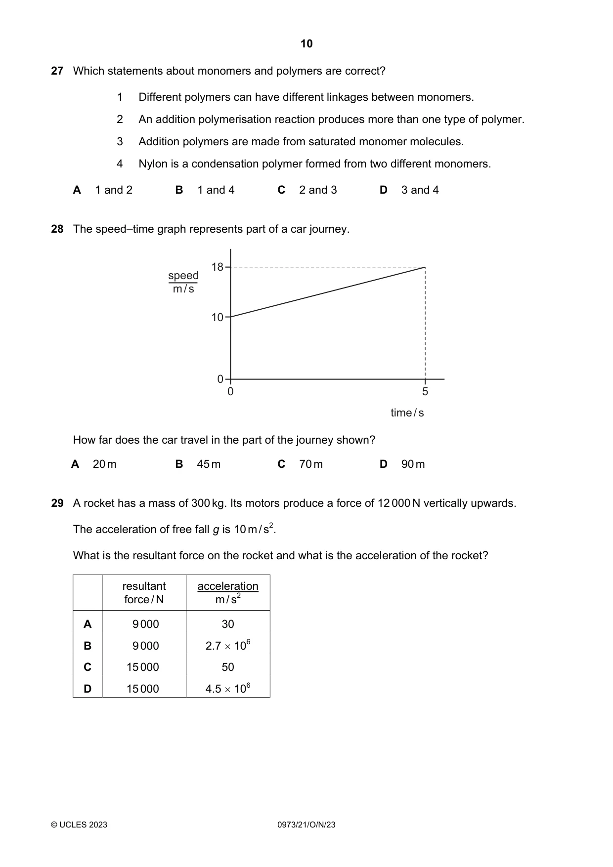 Cambridge IGCSE Sciences - Co-ordinated (9-1) 0973 2023 Oct/Nov Paper 2 · Variant 1 question paper, page 10 of 16