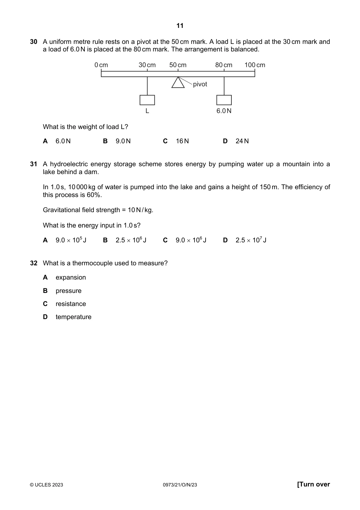 Cambridge IGCSE Sciences - Co-ordinated (9-1) 0973 2023 Oct/Nov Paper 2 · Variant 1 question paper, page 11 of 16