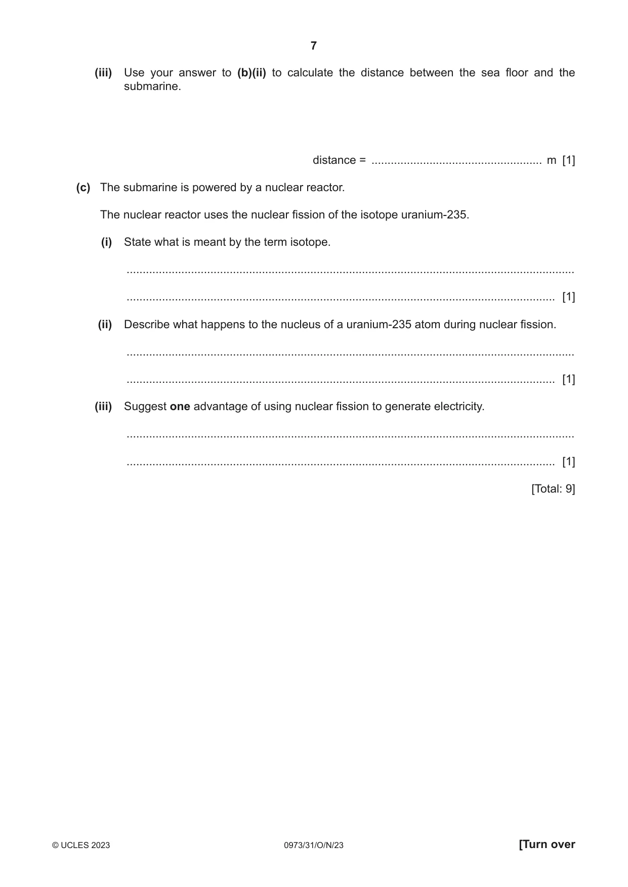 Cambridge IGCSE Sciences - Co-ordinated (9-1) 0973 2023 Oct/Nov Paper 3 · Variant 1 question paper, page 7 of 28