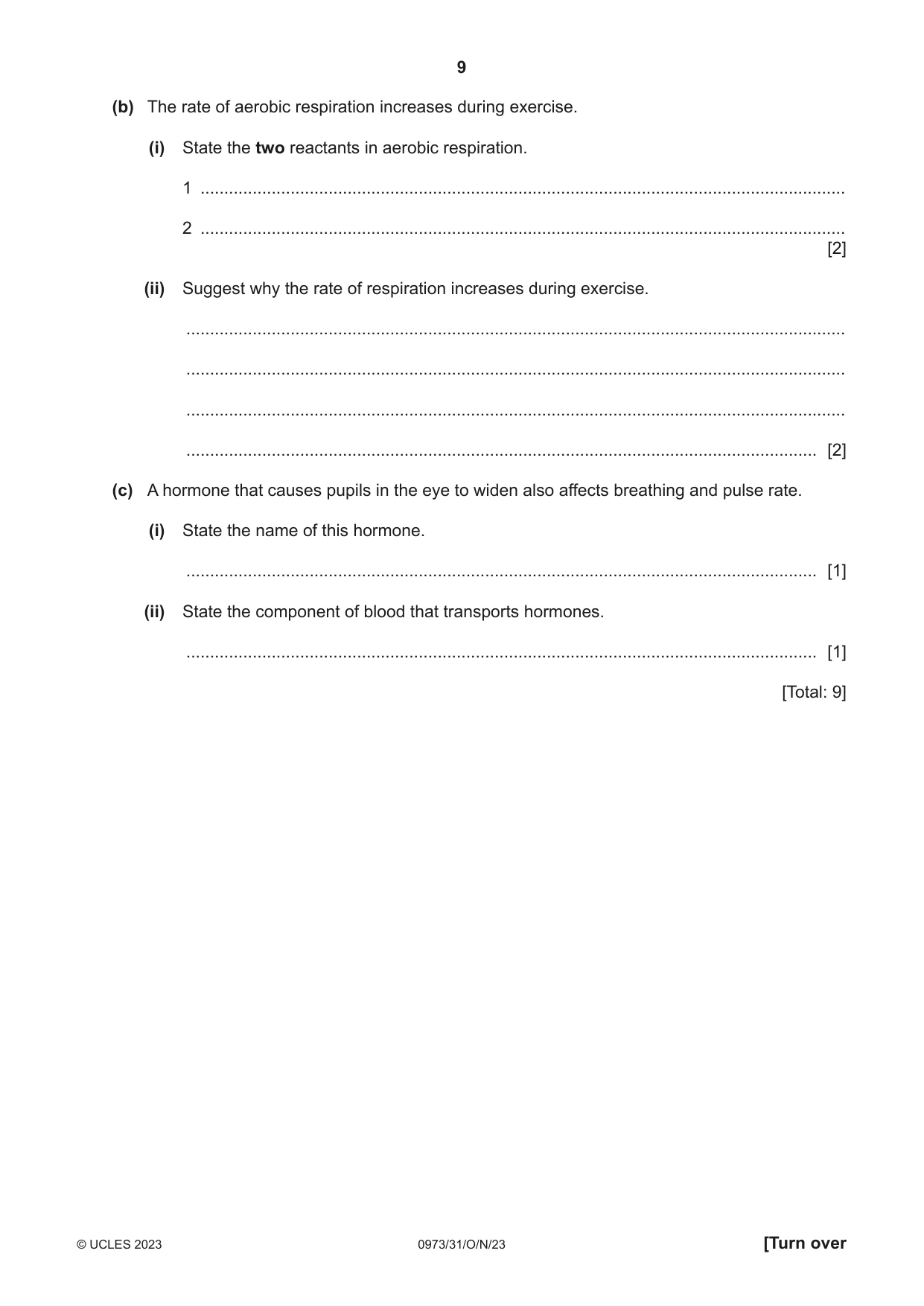 Cambridge IGCSE Sciences - Co-ordinated (9-1) 0973 2023 Oct/Nov Paper 3 · Variant 1 question paper, page 9 of 28