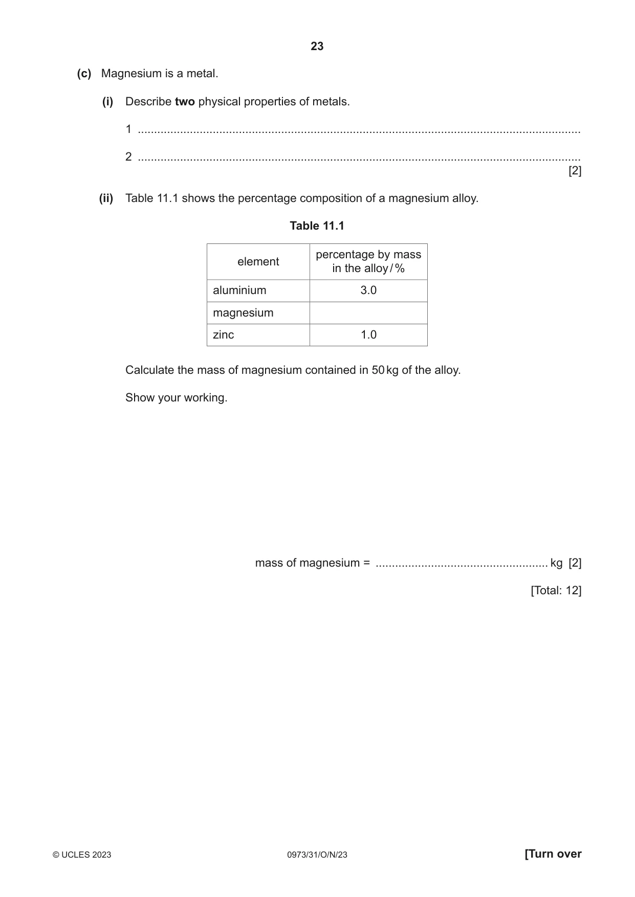 Cambridge IGCSE Sciences - Co-ordinated (9-1) 0973 2023 Oct/Nov Paper 3 · Variant 1 question paper, page 23 of 28