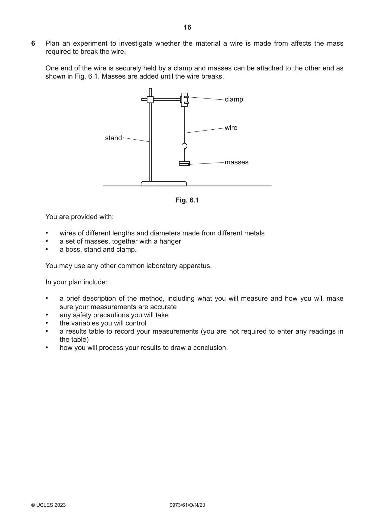 Cambridge IGCSE Sciences - Co-ordinated (9-1) 0973 2023 Oct/Nov Paper 6 · Variant 1 question paper, page 16 of 20