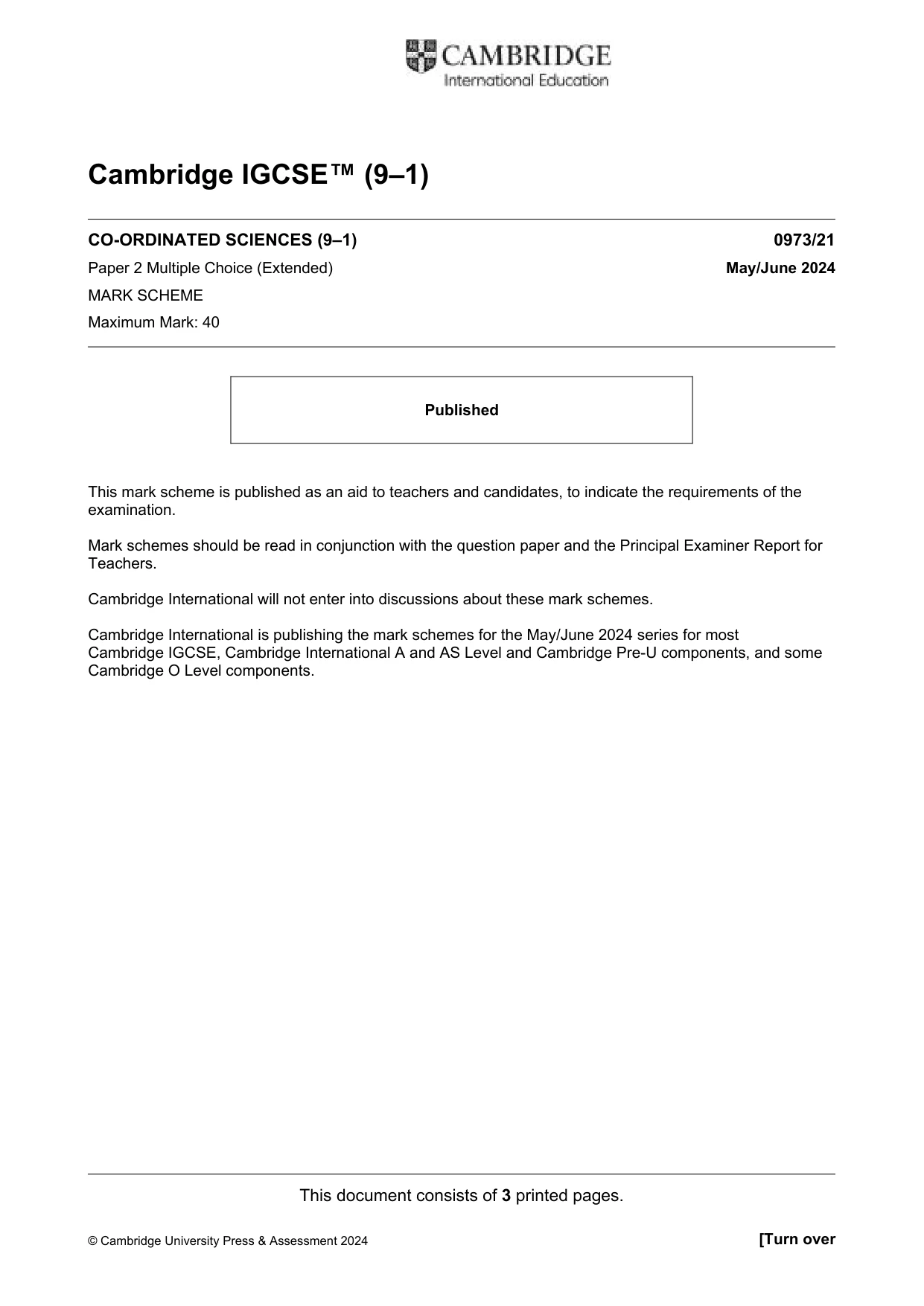 Mark scheme, page 1 of 3