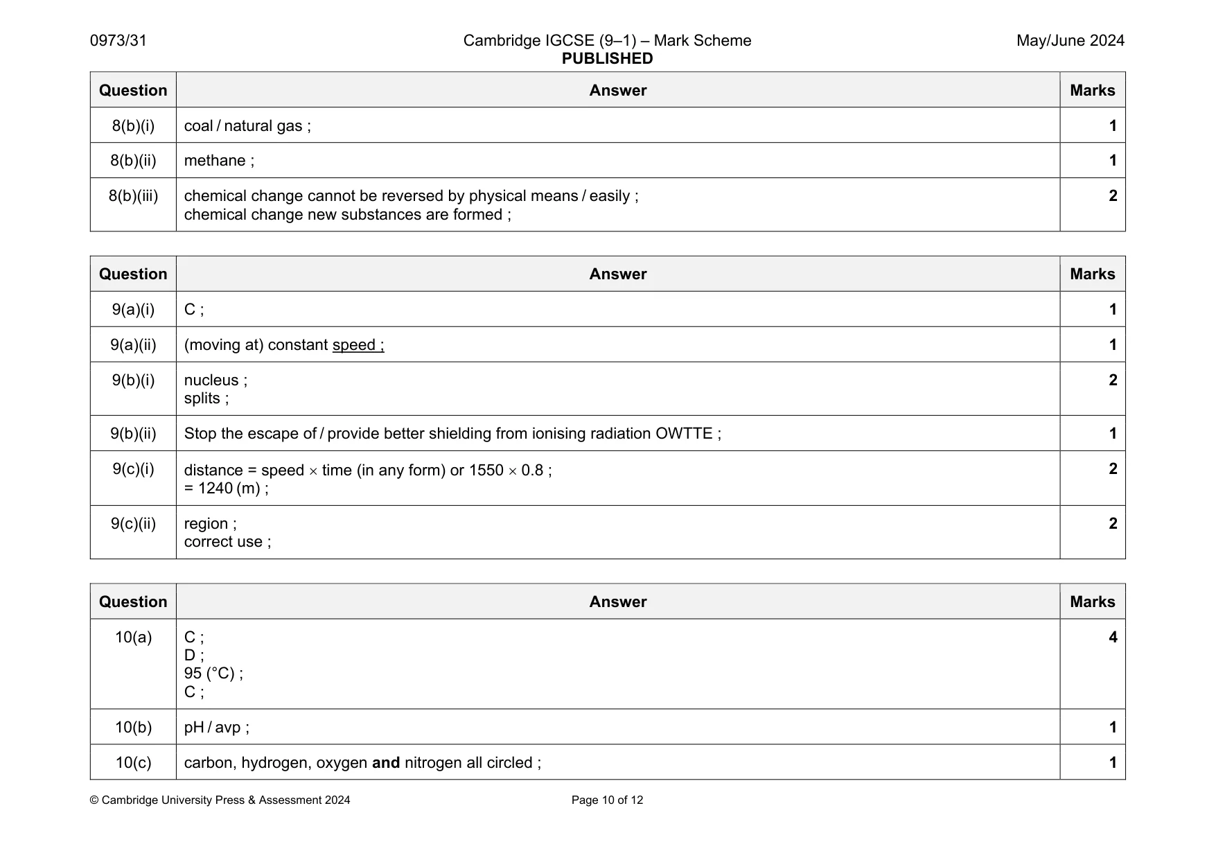 Mark scheme, page 10 of 12
