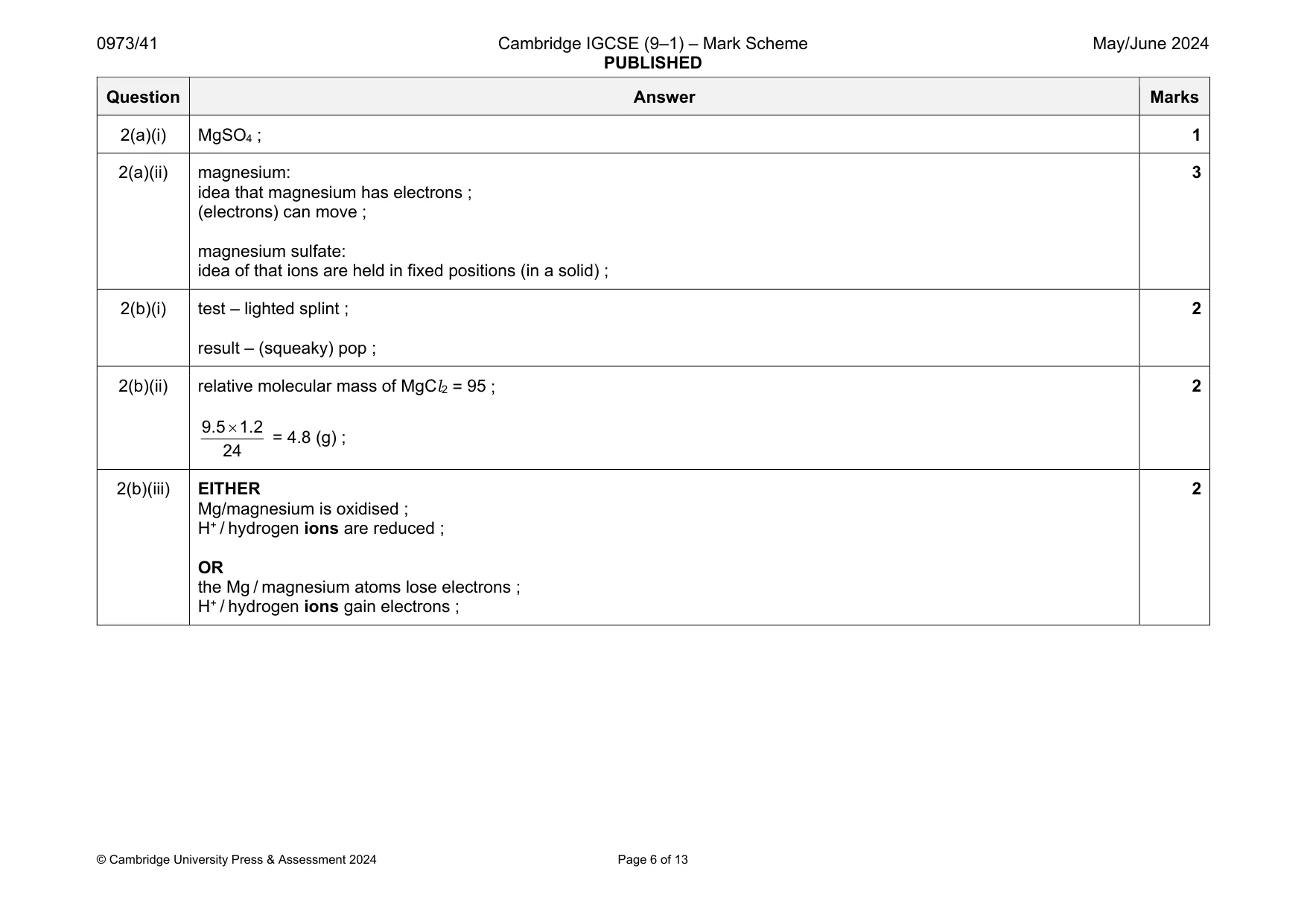 Mark scheme, page 6 of 13