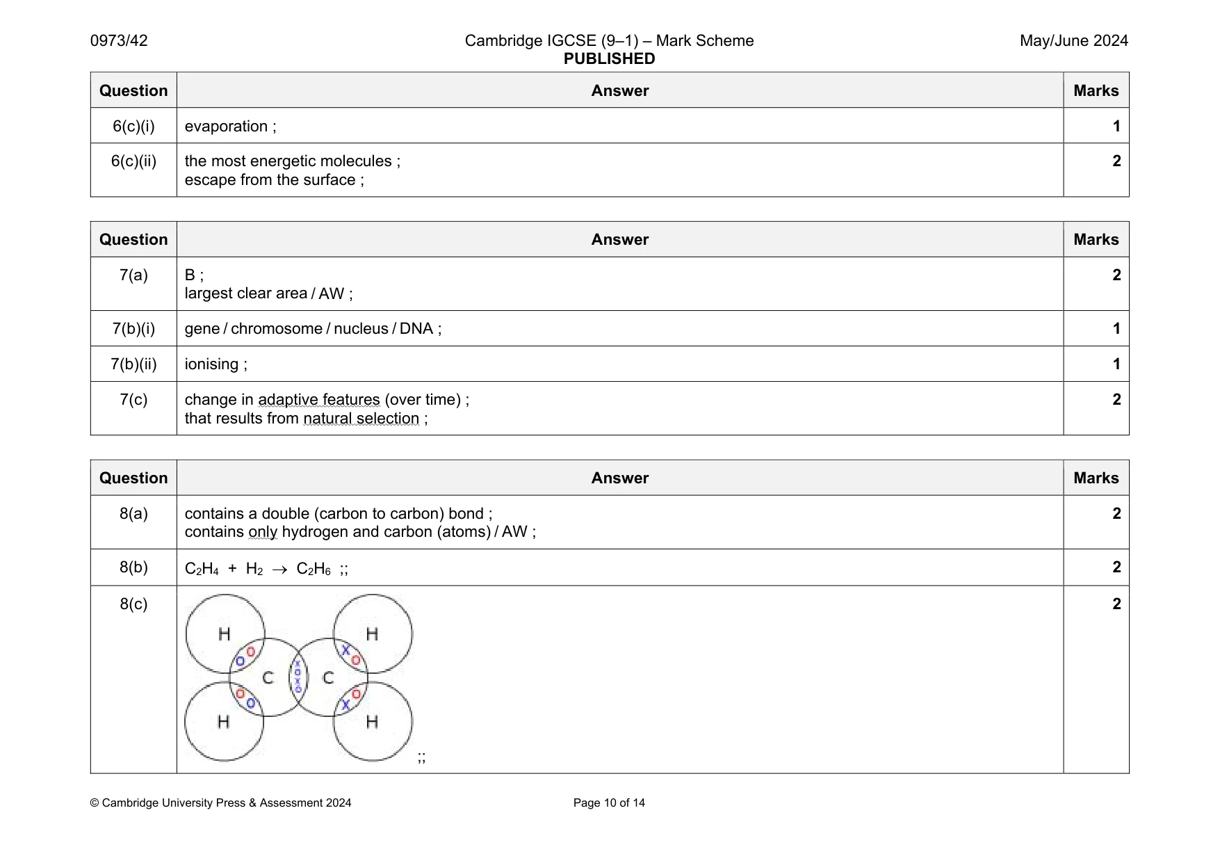 Mark scheme, page 10 of 14
