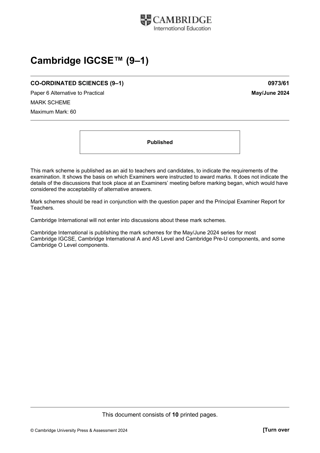 Mark scheme, page 1 of 10