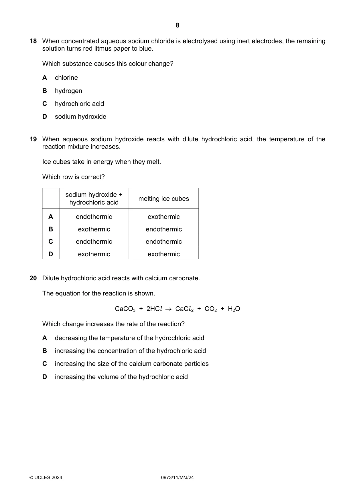 Cambridge IGCSE Sciences - Co-ordinated (9-1) 0973 2024 May/June Paper 1 · Variant 1 question paper, page 8 of 20