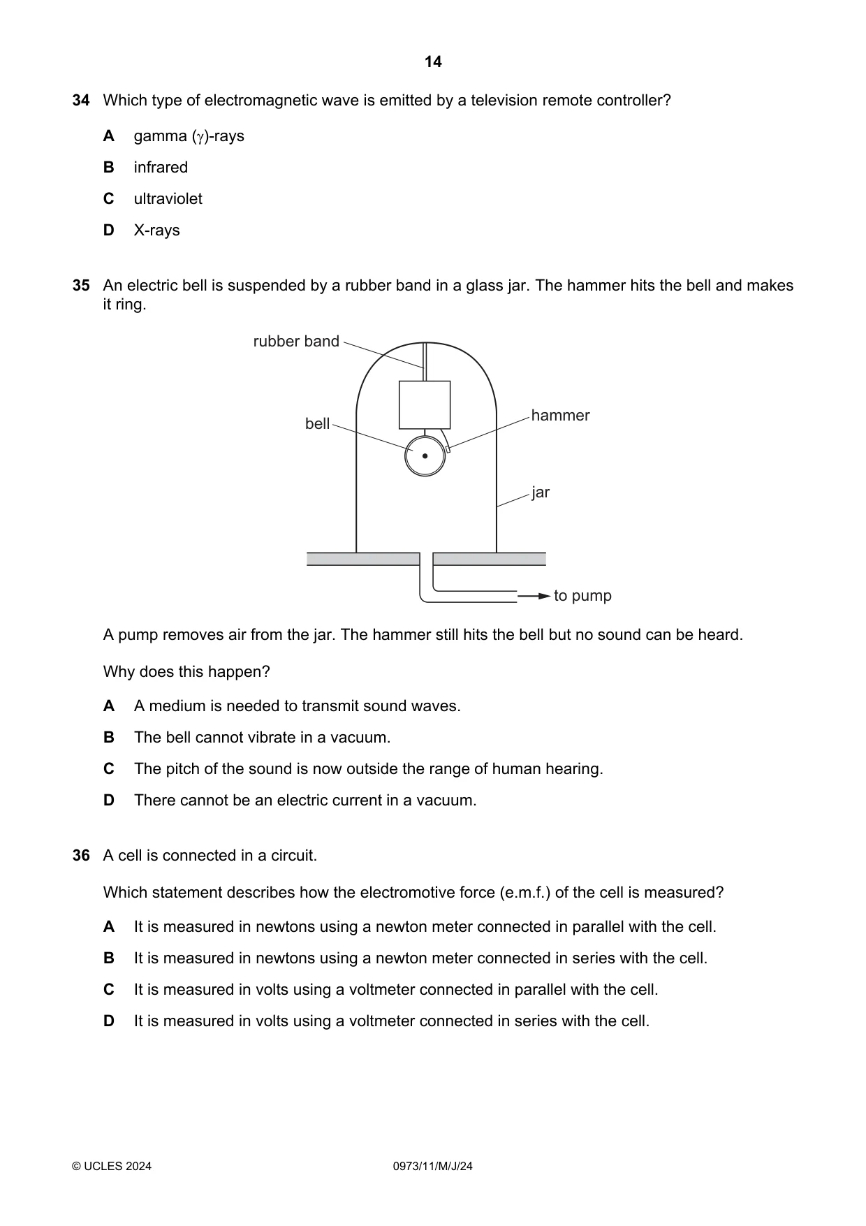 Cambridge IGCSE Sciences - Co-ordinated (9-1) 0973 2024 May/June Paper 1 · Variant 1 question paper, page 14 of 20