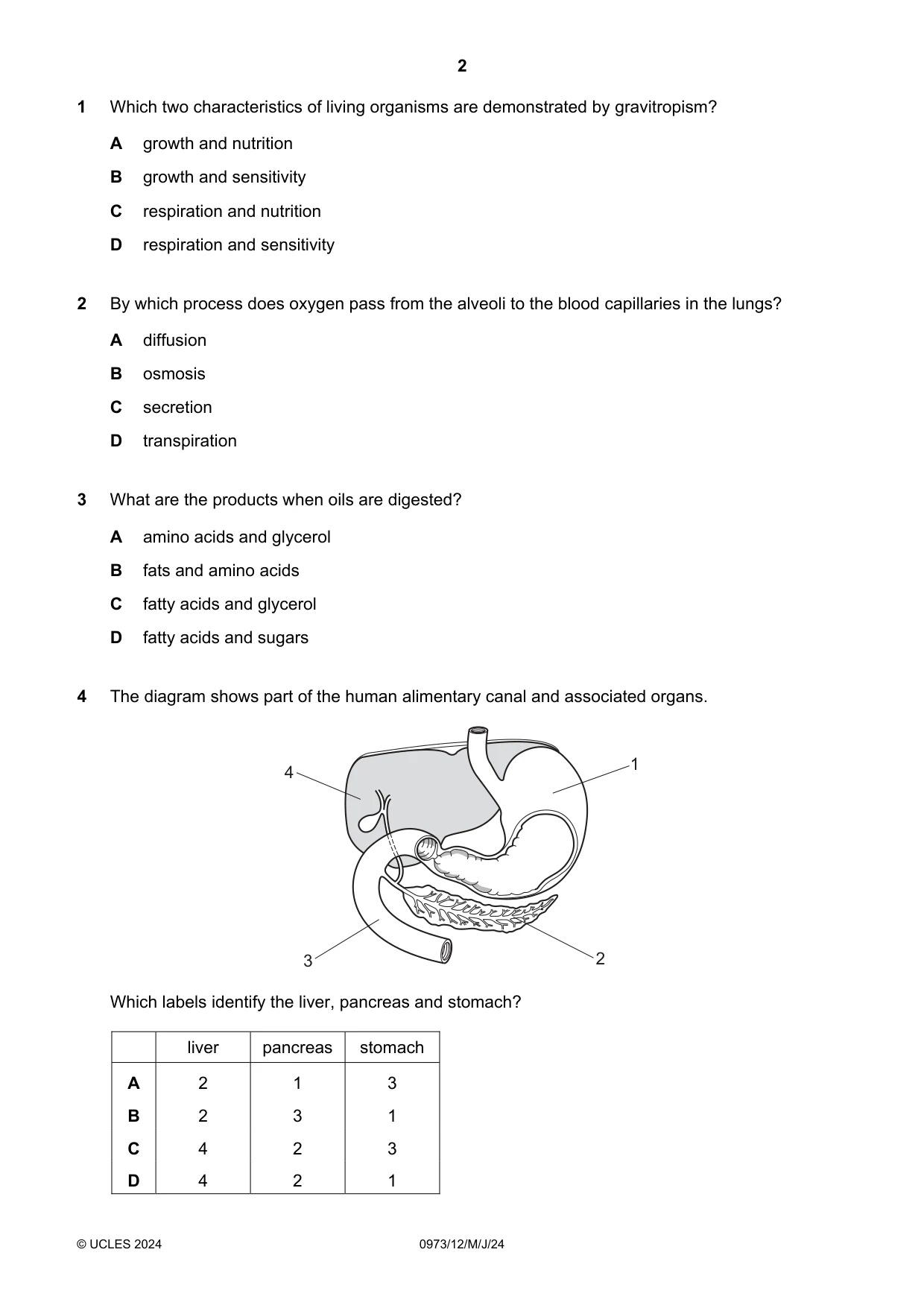 Cambridge IGCSE Sciences - Co-ordinated (9-1) 0973 2024 May/June Paper 1 · Variant 2 question paper, page 2 of 16