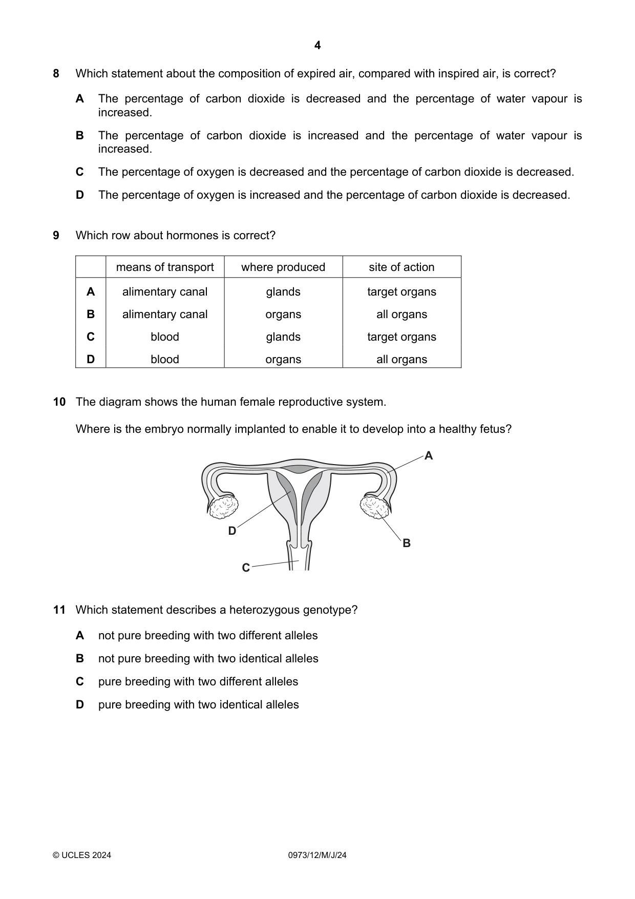 Cambridge IGCSE Sciences - Co-ordinated (9-1) 0973 2024 May/June Paper 1 · Variant 2 question paper, page 4 of 16