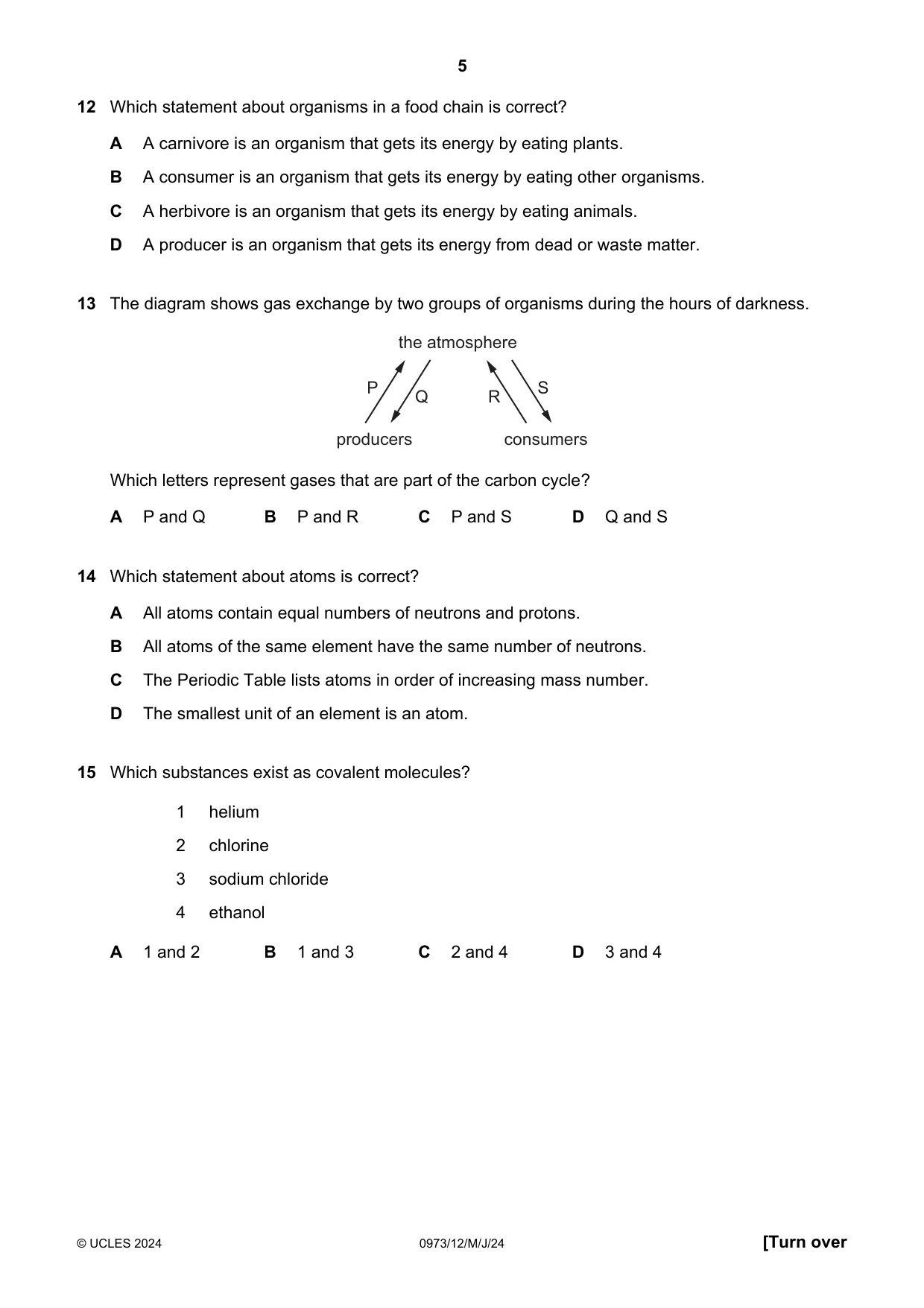 Cambridge IGCSE Sciences - Co-ordinated (9-1) 0973 2024 May/June Paper 1 · Variant 2 question paper, page 5 of 16