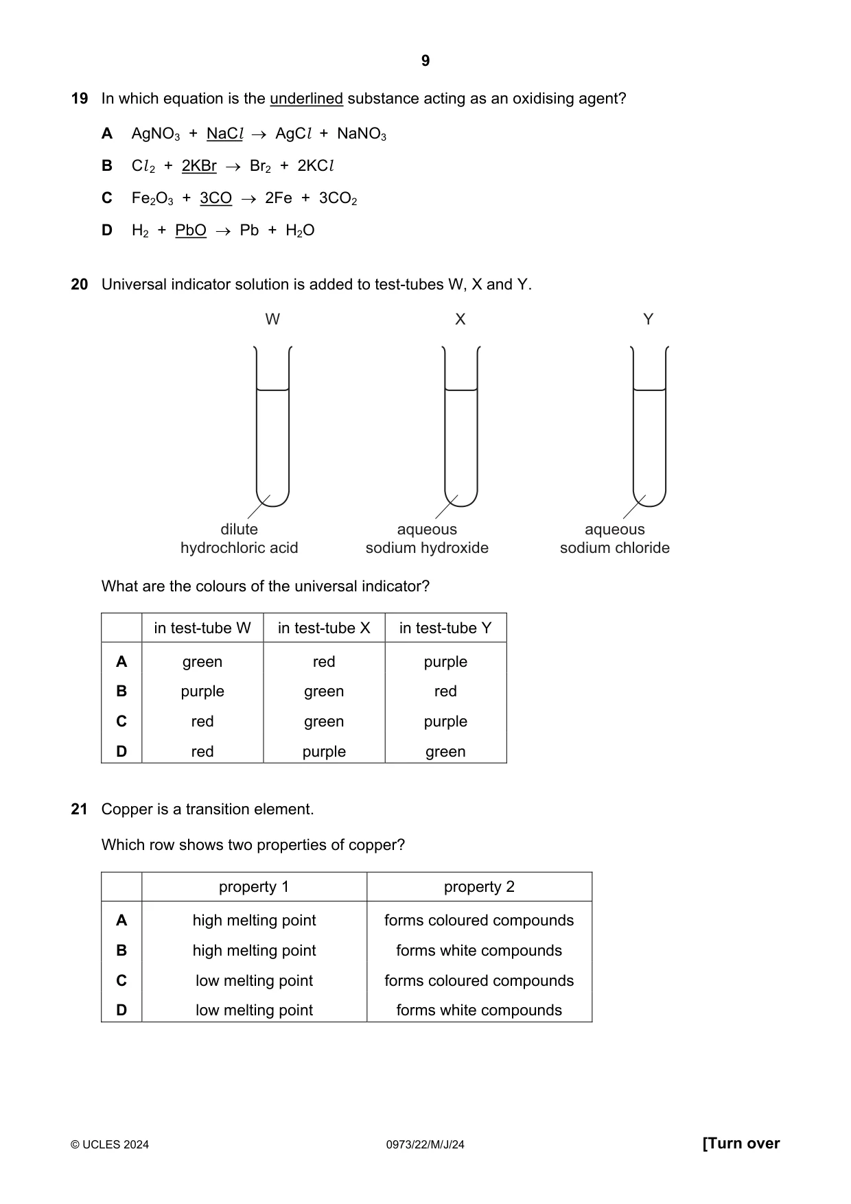 Cambridge IGCSE Sciences - Co-ordinated (9-1) 0973 2024 May/June Paper 2 · Variant 2 question paper, page 9 of 16