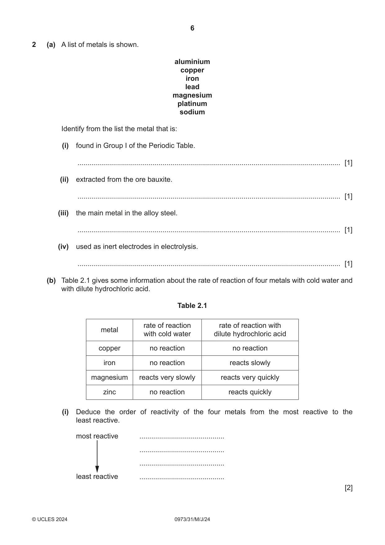 Cambridge IGCSE Sciences - Co-ordinated (9-1) 0973 2024 May/June Paper 3 · Variant 1 question paper, page 6 of 28