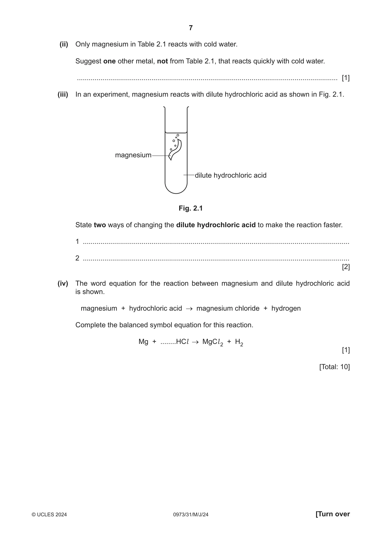 Cambridge IGCSE Sciences - Co-ordinated (9-1) 0973 2024 May/June Paper 3 · Variant 1 question paper, page 7 of 28